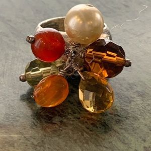COPY - Lovely 925 silver ring with multiple semiprecious beads - size 6